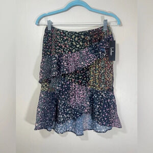 Lulus Catania Black Floral Print NWT Ruffled Mini Skirt Women’s Size Small
